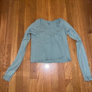 Brandy Melville Women's Sage Green Cropped Long Sleeve Top